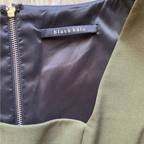 Black Halo Olive Green Square Neck Sheath Dress Twisted Front Waist Detail - Picture 5 of 7